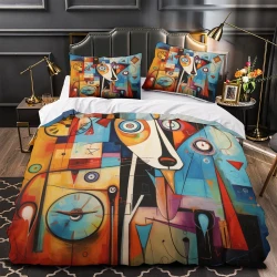 Art abstrait Chien Housse de Couette Imprimée 3D Douce 3 Pièces Literie Garçons Filles