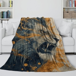 Lion Plaid en Polaire Imprimé 3D Couverture Douce Confortable pour Canapé Lit Bureau