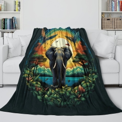 Éléphant Plaid en Polaire Imprimé 3D Couverture Douce Confortable pour Canapé Lit Bureau