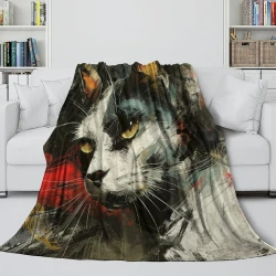 Cute Chat Plaid en Polaire Imprimé 3D Couverture Douce Confortable pour Canapé Lit Bureau