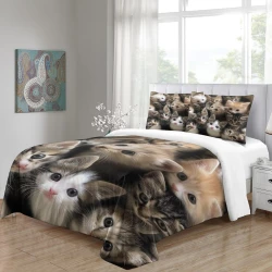 Chat Housse de Couette Imprimée 3D Douce 3 Pièces Literie Garçons Filles