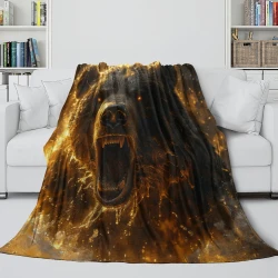 Ours noir Plaid en Polaire Imprimé 3D Couverture Douce Confortable pour Canapé Lit Bureau