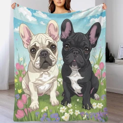 Bouledogue Plaid en Polaire Imprimé 3D Couverture Douce Confortable pour Canapé Lit Bureau