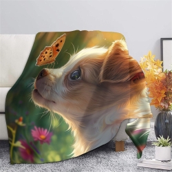 Pretty Chien Plaid en Polaire Imprimé 3D Couverture Douce Confortable pour Canapé Lit Bureau