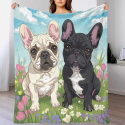 French Bouledogue Plaid en Polaire Imprimé 3D Couverture Douce Confortable pour Canapé Lit Bureau