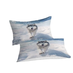 Husky Housse de Couette Imprimée 3D Douce 3 Pièces Literie Garçons Filles