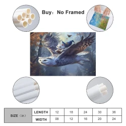 Hibou Peinture sur toile sans cadre, impressions posters art mural pour déco maison chambre bureau