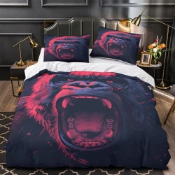 Gorille Housse de Couette Imprimée 3D Douce 3 Pièces Literie Garçons Filles