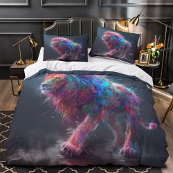 Lion Housse de Couette Imprimée 3D Douce 3 Pièces Literie Garçons Filles