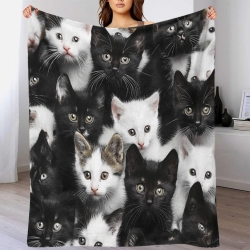 Chat Plaid en Polaire Imprimé 3D Couverture Douce Confortable pour Canapé Lit Bureau