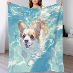 Corgi Plaid en Polaire Imprimé 3D Couverture Douce Confortable pour Canapé Lit Bureau