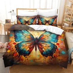 Papillon Housse de Couette Imprimée 3D Douce 3 Pièces Literie Garçons Filles