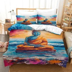 Bouddha Housse de Couette Imprimée 3D Douce 3 Pièces Literie Garçons Filles