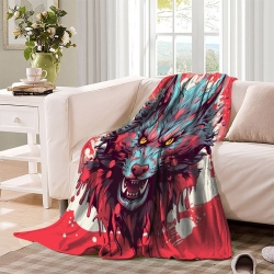 Loup Plaid en Polaire Imprimé 3D Couverture Douce Confortable pour Canapé Lit Bureau