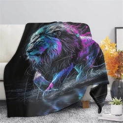 Lion Plaid en Polaire Imprimé 3D Couverture Douce Confortable pour Canapé Lit Bureau