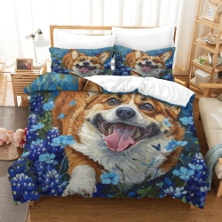 Corgi 3D Gedruckter Bettbezug Weiche 3-teilige Bettwäsche für Jungen Mädchen