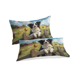 Border Collie Housse de Couette Imprimée 3D Douce 3 Pièces Literie Garçons Filles