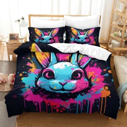Lapin Housse de Couette Imprimée 3D Douce 3 Pièces Literie Garçons Filles