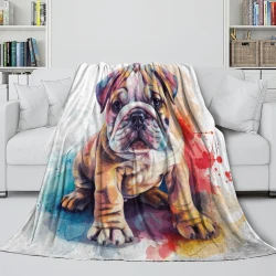 Cute Bouledogue Plaid en Polaire Imprimé 3D Couverture Douce Confortable pour Canapé Lit Bureau