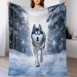 Husky Plaid en Polaire Imprimé 3D Couverture Douce Confortable pour Canapé Lit Bureau