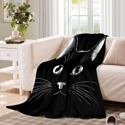 Cute Chat Plaid en Polaire Imprimé 3D Couverture Douce Confortable pour Canapé Lit Bureau