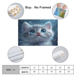 Cute Blue Eyed Chat Peinture sur toile sans cadre, impressions posters art mural pour déco maison chambre bureau