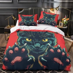 Chat Housse de Couette Imprimée 3D Douce 3 Pièces Literie Garçons Filles