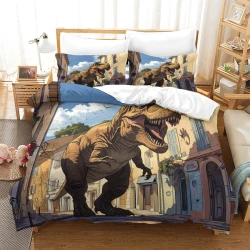 Dinosaure Housse de Couette Imprimée 3D Douce 3 Pièces Literie Garçons Filles