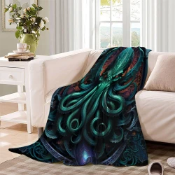 Mythe de l'horreur Cthulhu Plaid en Polaire Imprimé 3D Couverture Douce Confortable pour Canapé Lit Bureau