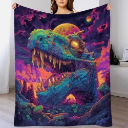 Dinosaure Plaid en Polaire Imprimé 3D Couverture Douce Confortable pour Canapé Lit Bureau