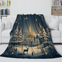 Renne Plaid en Polaire Imprimé 3D Couverture Douce Confortable pour Canapé Lit Bureau