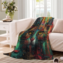 Chat Plaid en Polaire Imprimé 3D Couverture Douce Confortable pour Canapé Lit Bureau