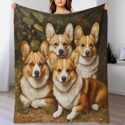 Corgi Plaid en Polaire Imprimé 3D Couverture Douce Confortable pour Canapé Lit Bureau