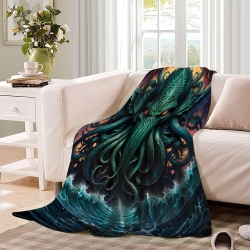 Mythe de l'horreur Cthulhu Plaid en Polaire Imprimé 3D Couverture Douce Confortable pour Canapé Lit Bureau