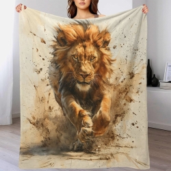 Lion Plaid en Polaire Imprimé 3D Couverture Douce Confortable pour Canapé Lit Bureau