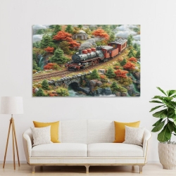 Train à vapeur Peinture sur toile sans cadre, impressions posters art mural pour déco maison chambre bureau