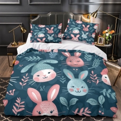 Lapin Housse de Couette Imprimée 3D Douce 3 Pièces Literie Garçons Filles