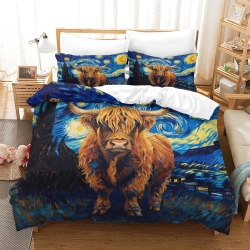 Vache des Highlands Housse de Couette Imprimée 3D Douce 3 Pièces Literie Garçons Filles