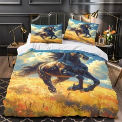 Cavallo Copripiumino Stampato 3D Morbido 3 Pezzi Biancheria da Letto per Ragazzi Ragazze