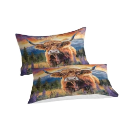Vache des Highlands Housse de Couette Imprimée 3D Douce 3 Pièces Literie Garçons Filles