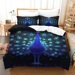Paon Housse de Couette Imprimée 3D Douce 3 Pièces Literie Garçons Filles
