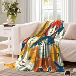 Chat Plaid en Polaire Imprimé 3D Couverture Douce Confortable pour Canapé Lit Bureau
