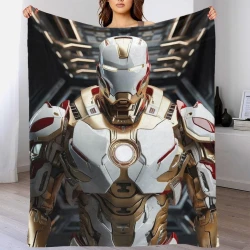 Avengers Iron Man Plaid en Polaire Imprimé 3D Couverture Douce Confortable pour Canapé Lit Bureau