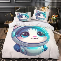 Space Chat Housse de Couette Imprimée 3D Douce 3 Pièces Literie Garçons Filles