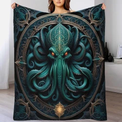 Mythe de l'horreur Cthulhu Plaid en Polaire Imprimé 3D Couverture Douce Confortable pour Canapé Lit Bureau