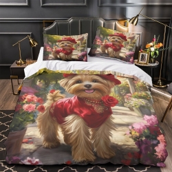 Yorkshire Terrier Housse de Couette Imprimée 3D Douce 3 Pièces Literie Garçons Filles