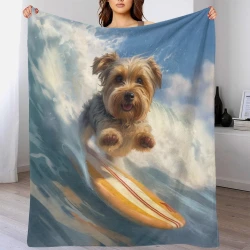 Yorkshire Terrier Plaid en Polaire Imprimé 3D Couverture Douce Confortable pour Canapé Lit Bureau