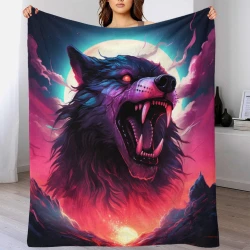 Wolf 3D Gedruckte Fleece-Decke Weiche Gemütliche Decke für Sofa Bett Büro