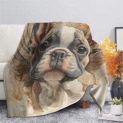 French Bouledogue Plaid en Polaire Imprimé 3D Couverture Douce Confortable pour Canapé Lit Bureau
