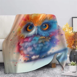 Hibou Plaid en Polaire Imprimé 3D Couverture Douce Confortable pour Canapé Lit Bureau